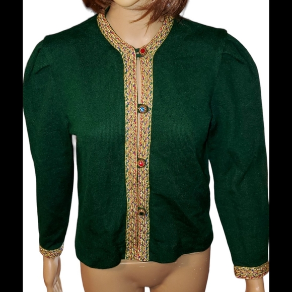 True Vintage NILANI Cardigan Sweater Jewel Buttons Metallic Embroidery Sz M - Picture 14 of 14